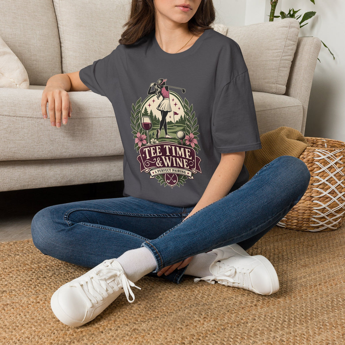 TEE TIME AND WINE GOLFER BADGE T-SHIRT
