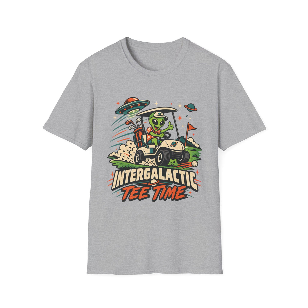 INTERGALACTIC TEE TIME ALIEN CART T-SHIRT