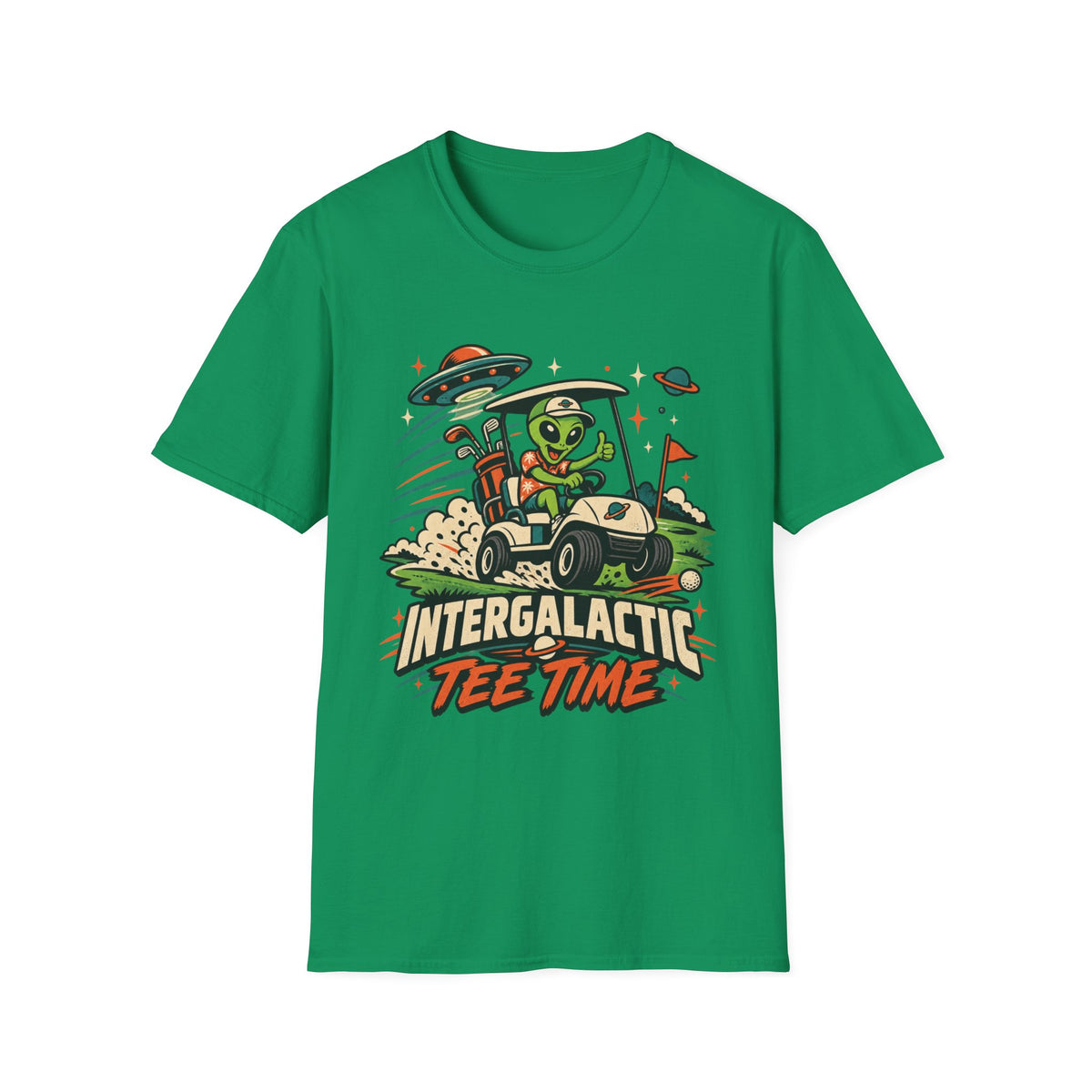 INTERGALACTIC TEE TIME ALIEN CART T-SHIRT