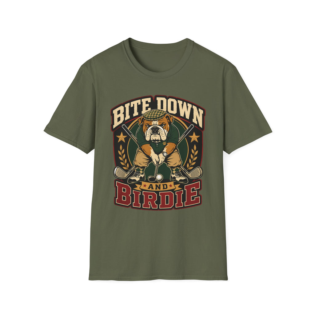 BITE DOWN BIRDIE BULLDOG GOLFER 31 T-SHIRT