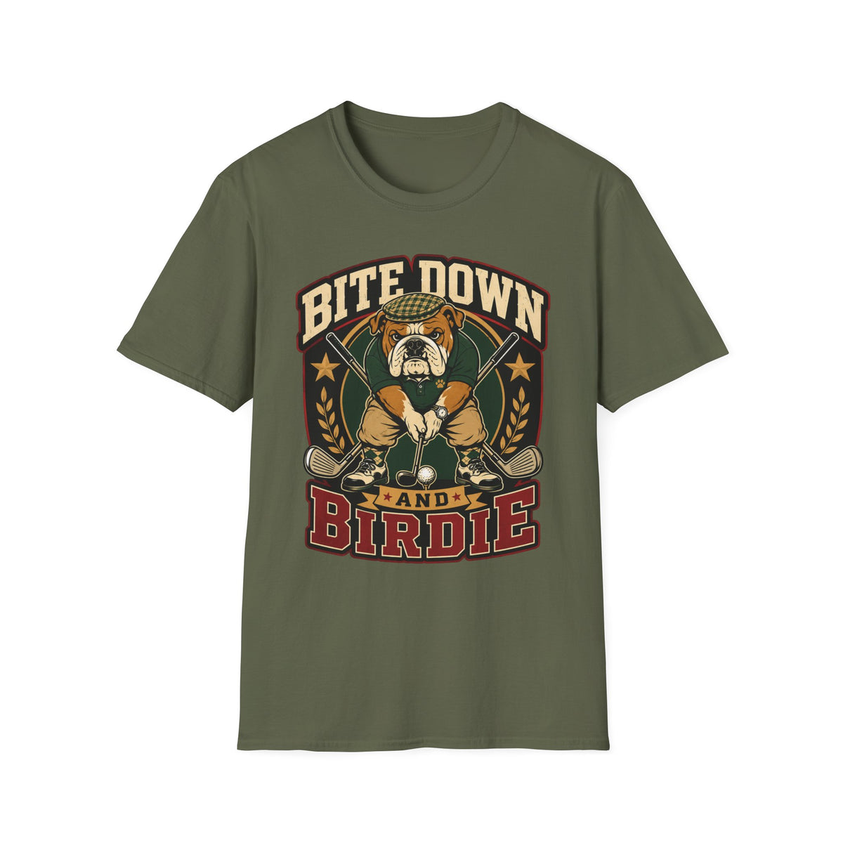BITE DOWN BIRDIE BULLDOG GOLFER 31 T-SHIRT