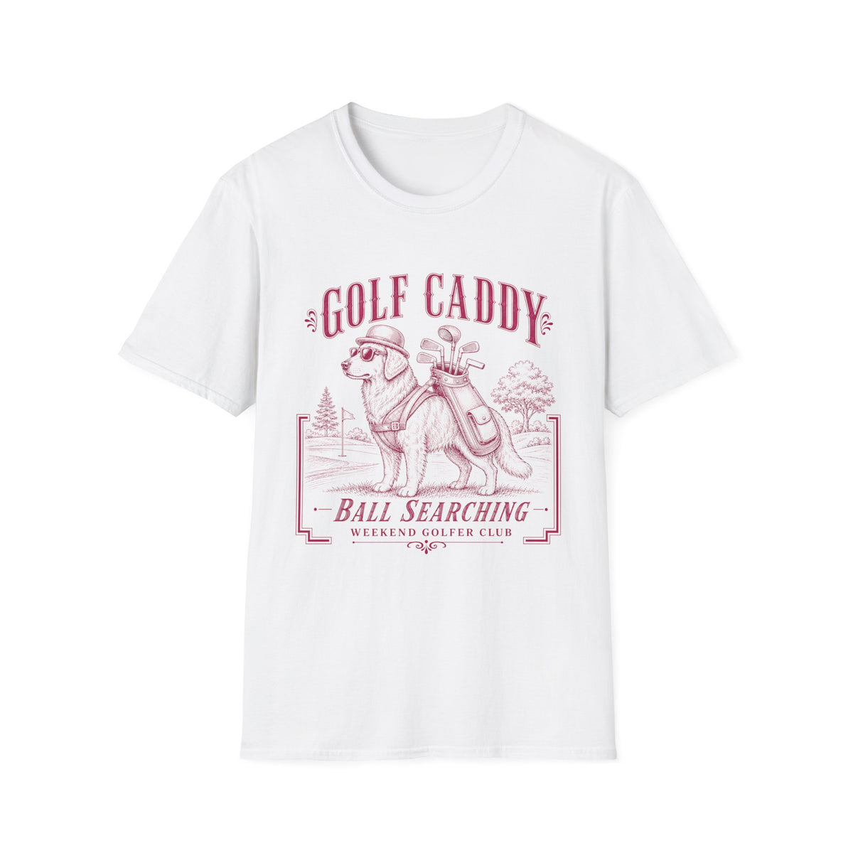 GOLF CADDY GOLDEN RETRIEVER BOWLER HAT PINK 63 T-SHIRT