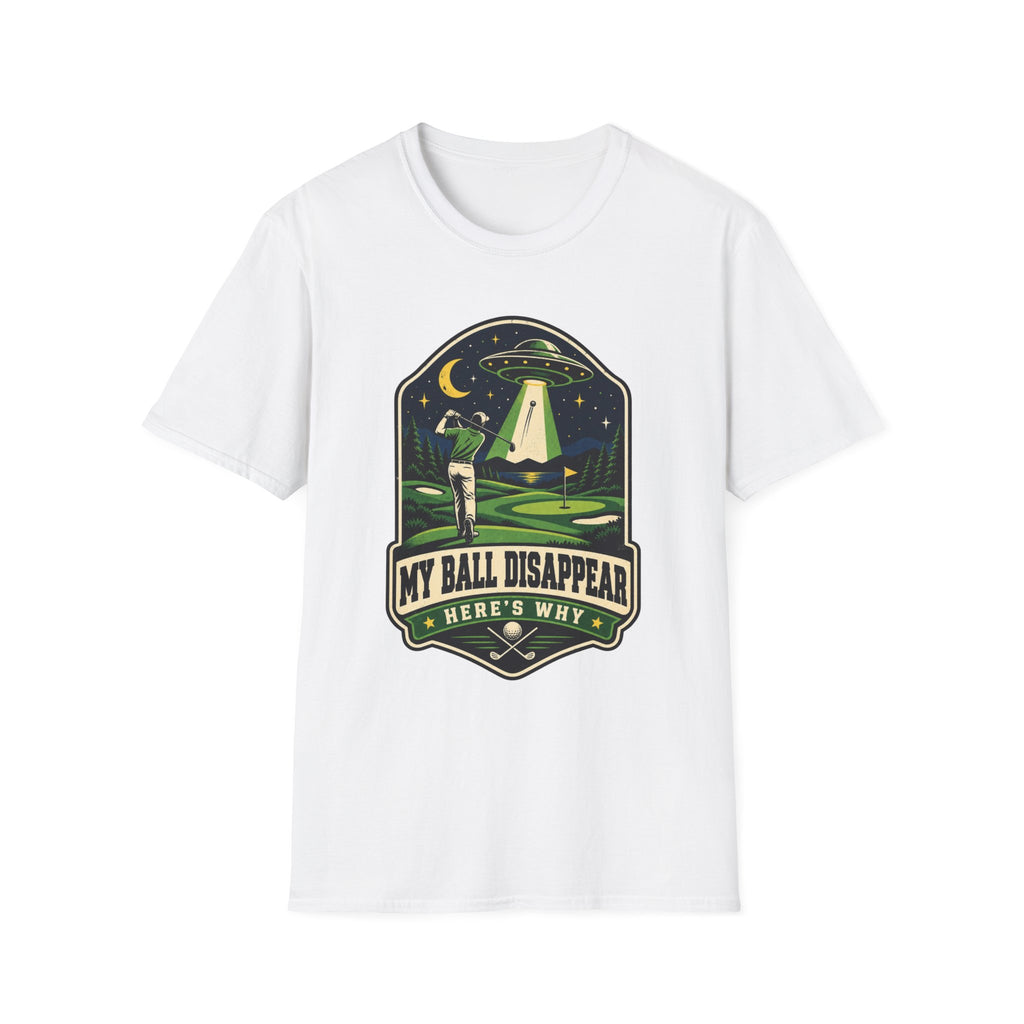 MY BALL DISAPPEARED UFO BADGE T-SHIRT