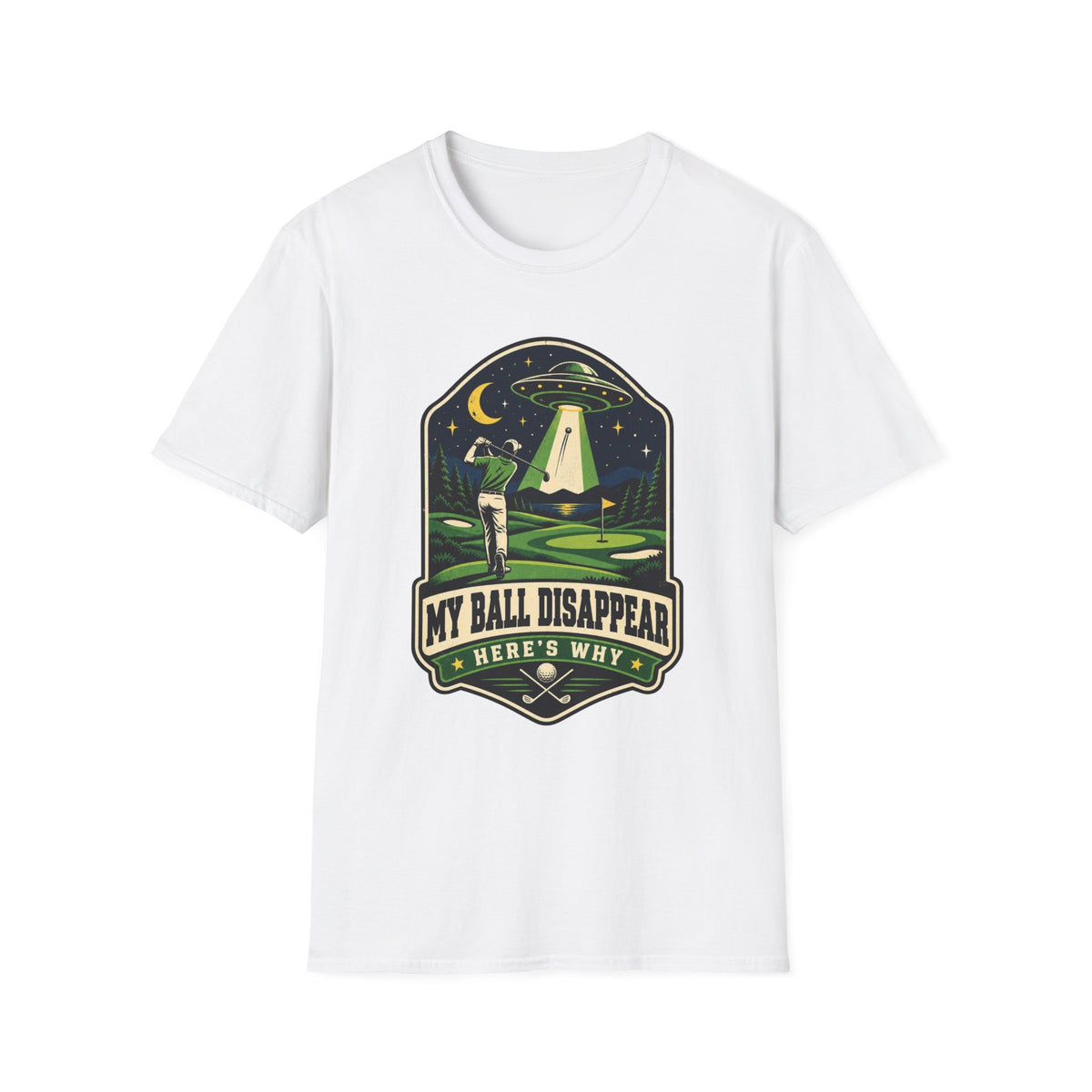 MY BALL DISAPPEARED UFO BADGE T-SHIRT