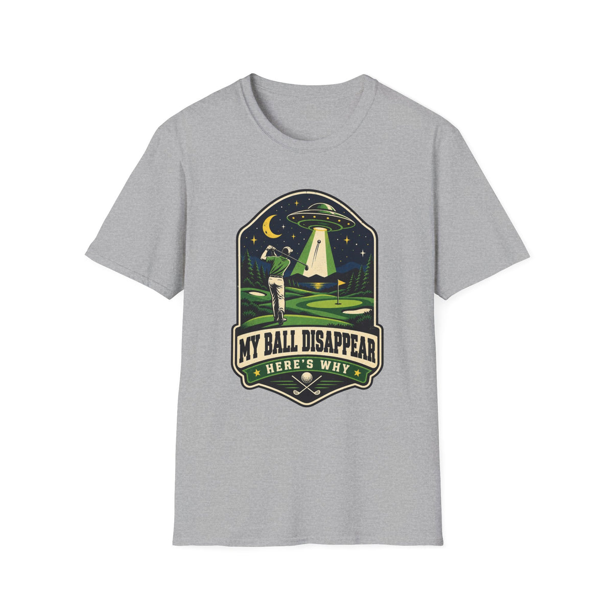 MY BALL DISAPPEARED UFO BADGE T-SHIRT