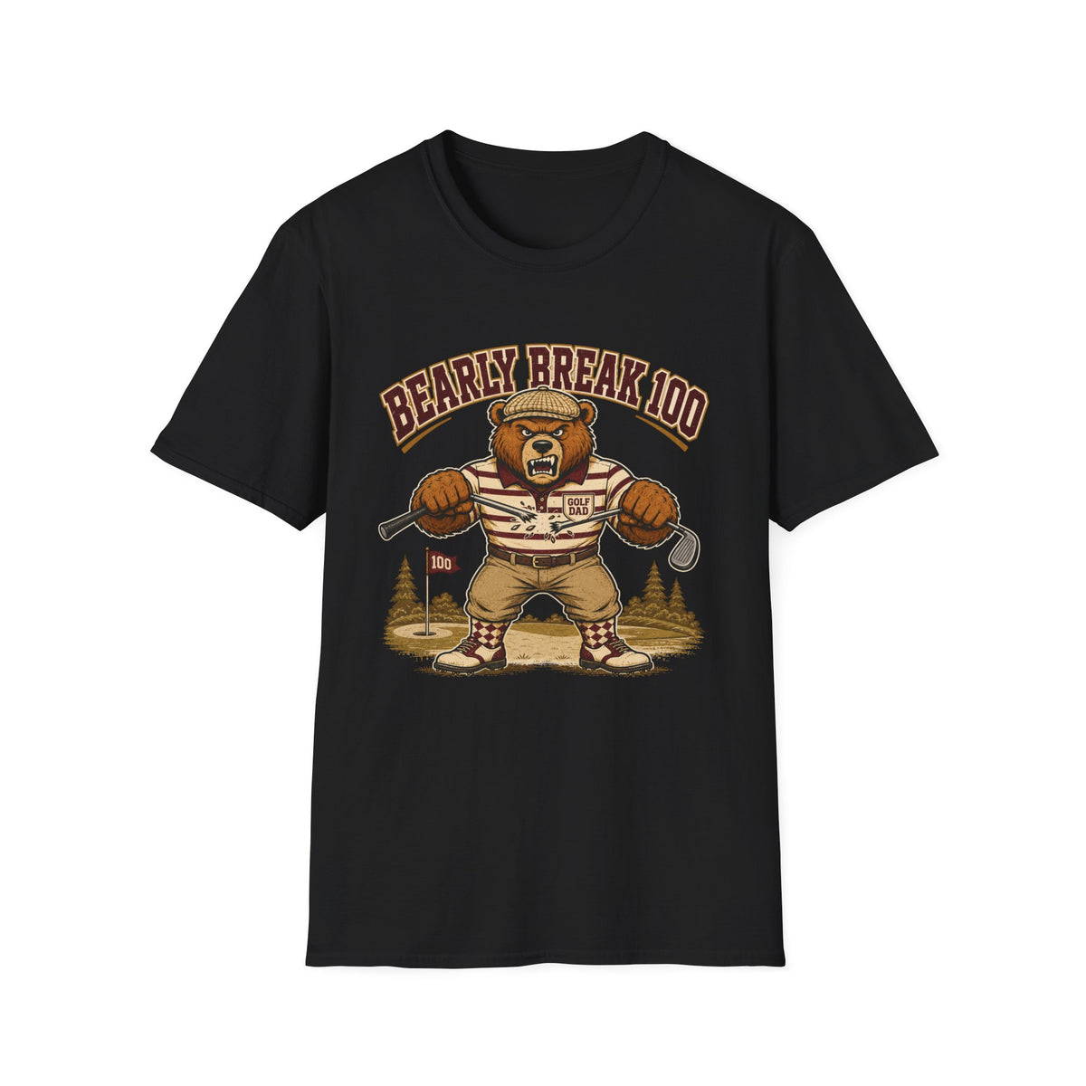 BEARLY BREAK 100 ANGRY BEAR GOLFER 165 T-SHIRT