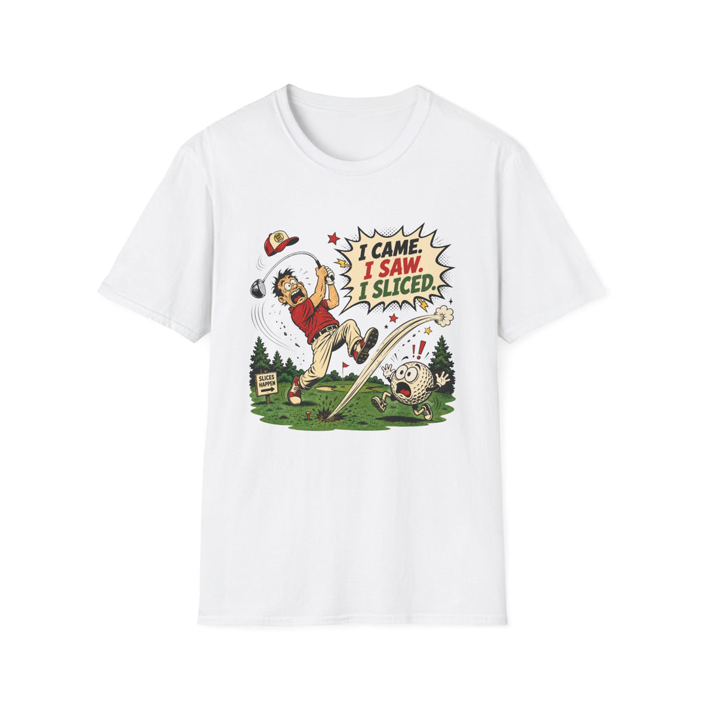 I CAME SAW SLICED CARTOON GOLFER T-SHIRT
