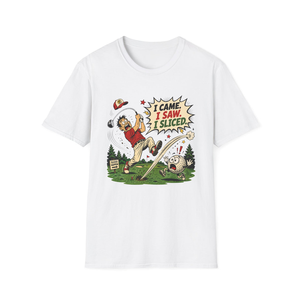 I CAME SAW SLICED CARTOON GOLFER T-SHIRT