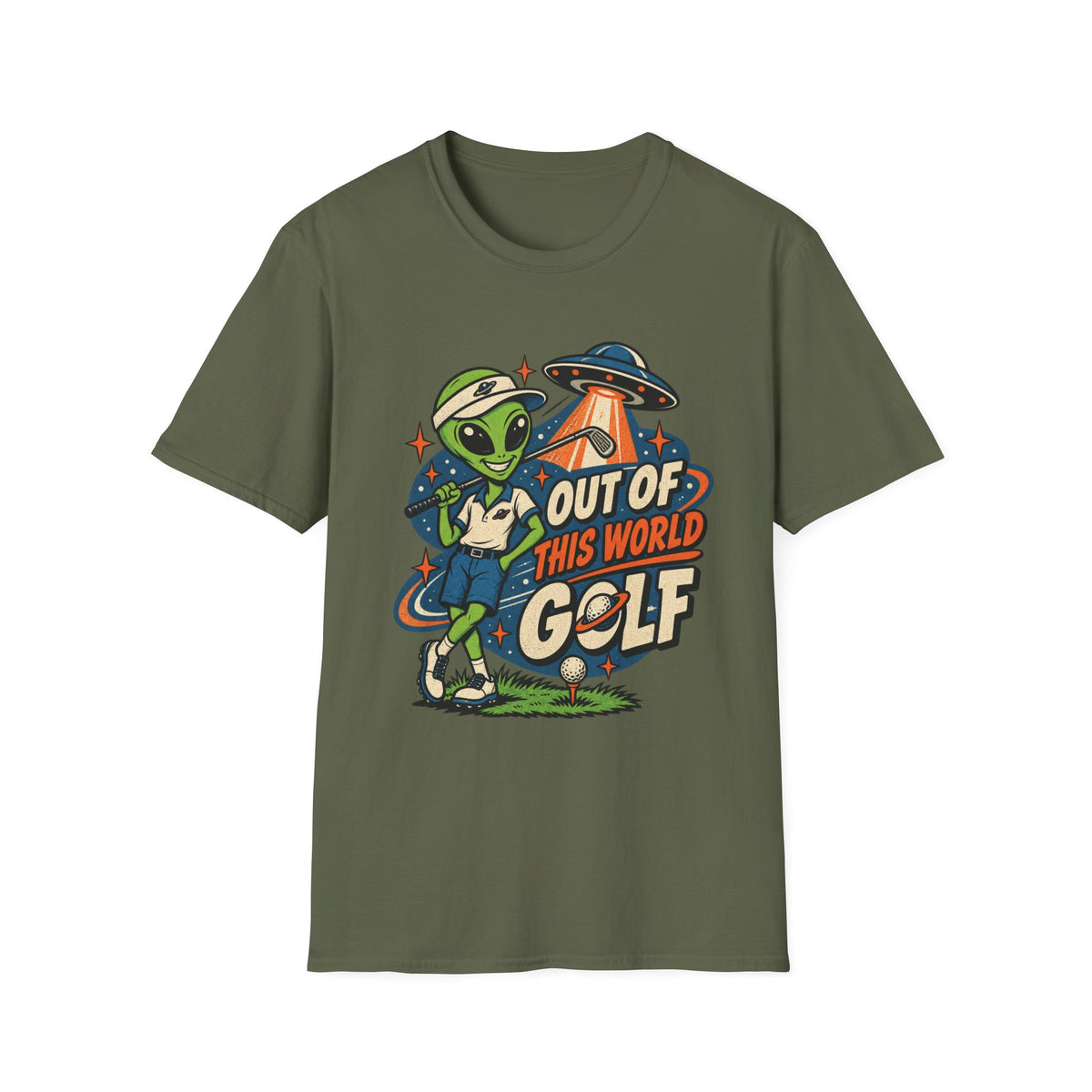 OUT OF THIS WORLD GOLF ALIEN T-SHIRT