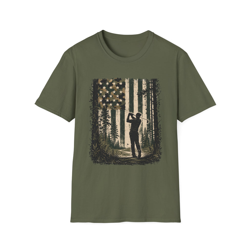 CAMO AMERICAN FLAG GOLFER SILHOUETTE 83 T-SHIRT